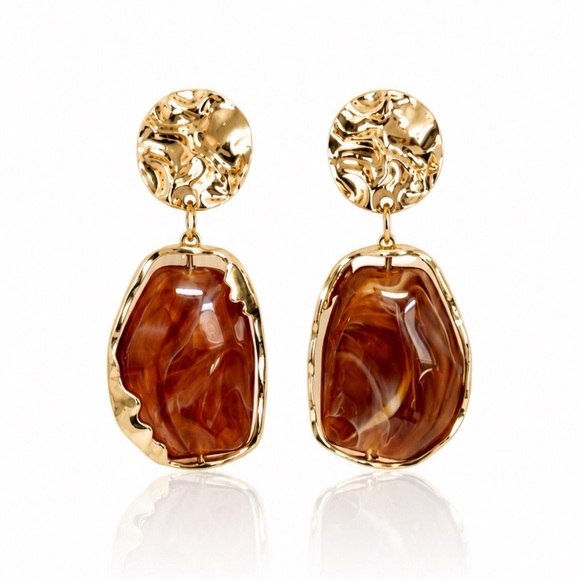Zara Jewelry - Gold-Tone Earrings with Brown Marbled Resin Drops